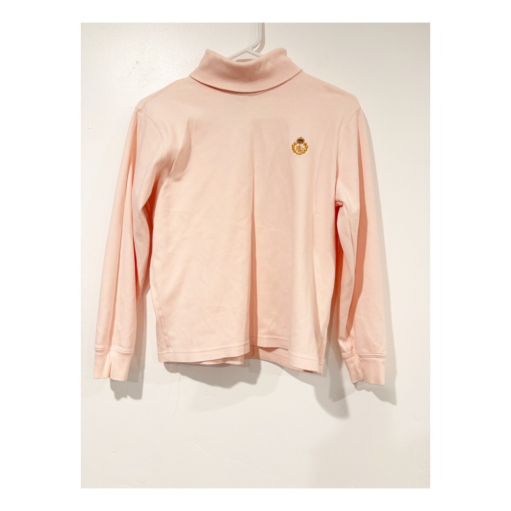 Lauren Ralph Lauren Petite Pink Turtleneck Long Sleeve Crest Logo Top P/S Cotton